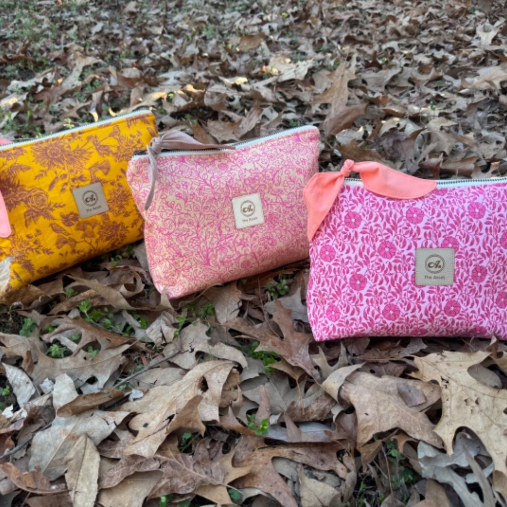 Magenta and Tan Handmade Floral Cosmetic Bag - Picture 3 of 8